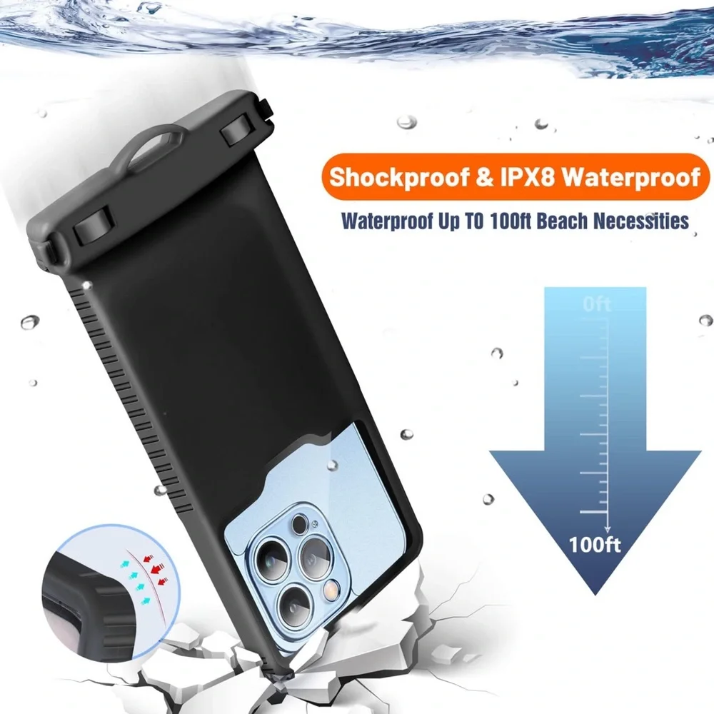 3D Waterproof Phone Case IPX8 Shockproof Phone Pouch Dry Bag Cover Black